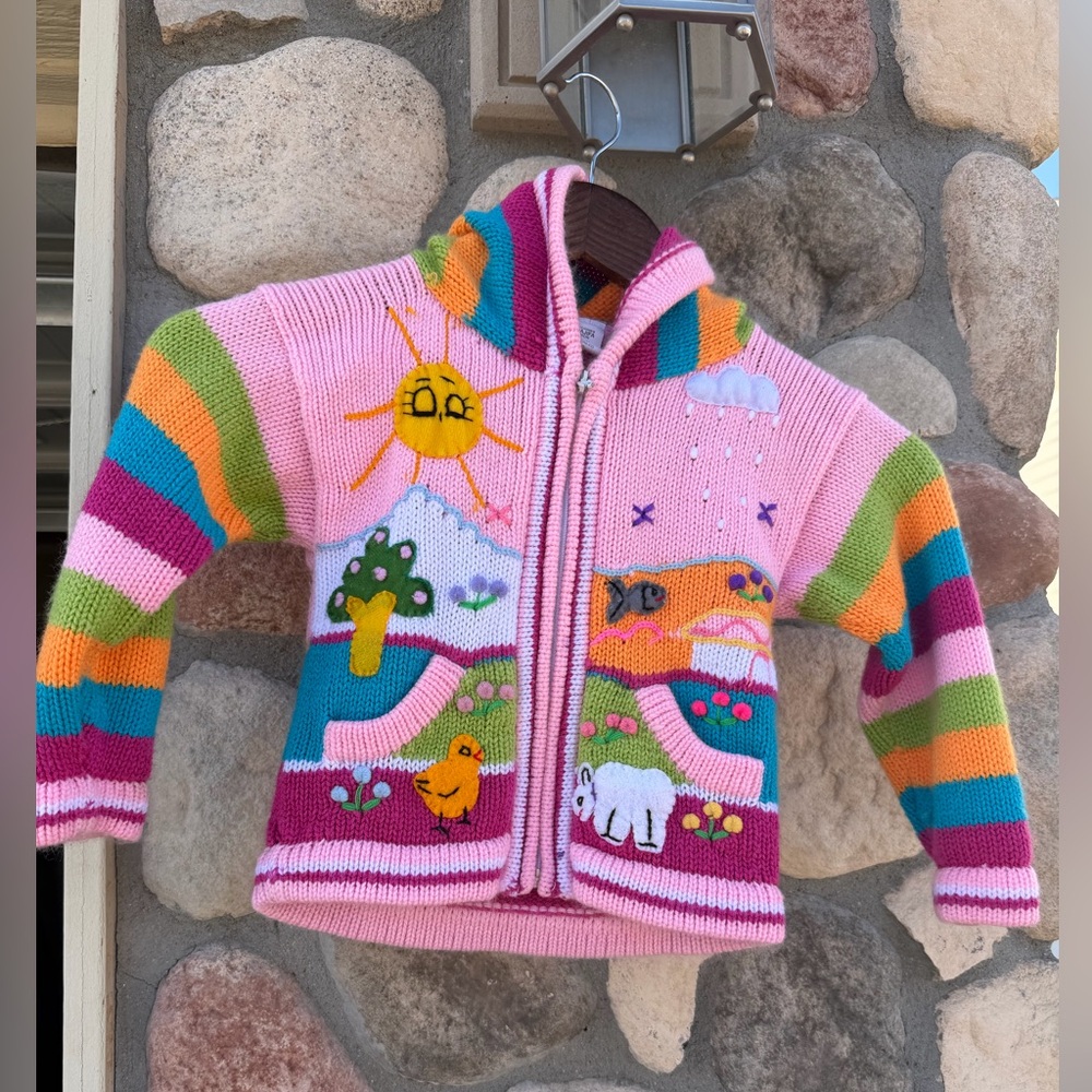 Colorful Children's Knit Sweater with Fun Designs